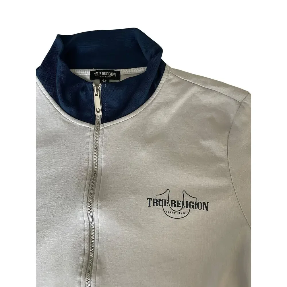 True Religion Zip-Up Track Jacket Grey and Navy Blue XL